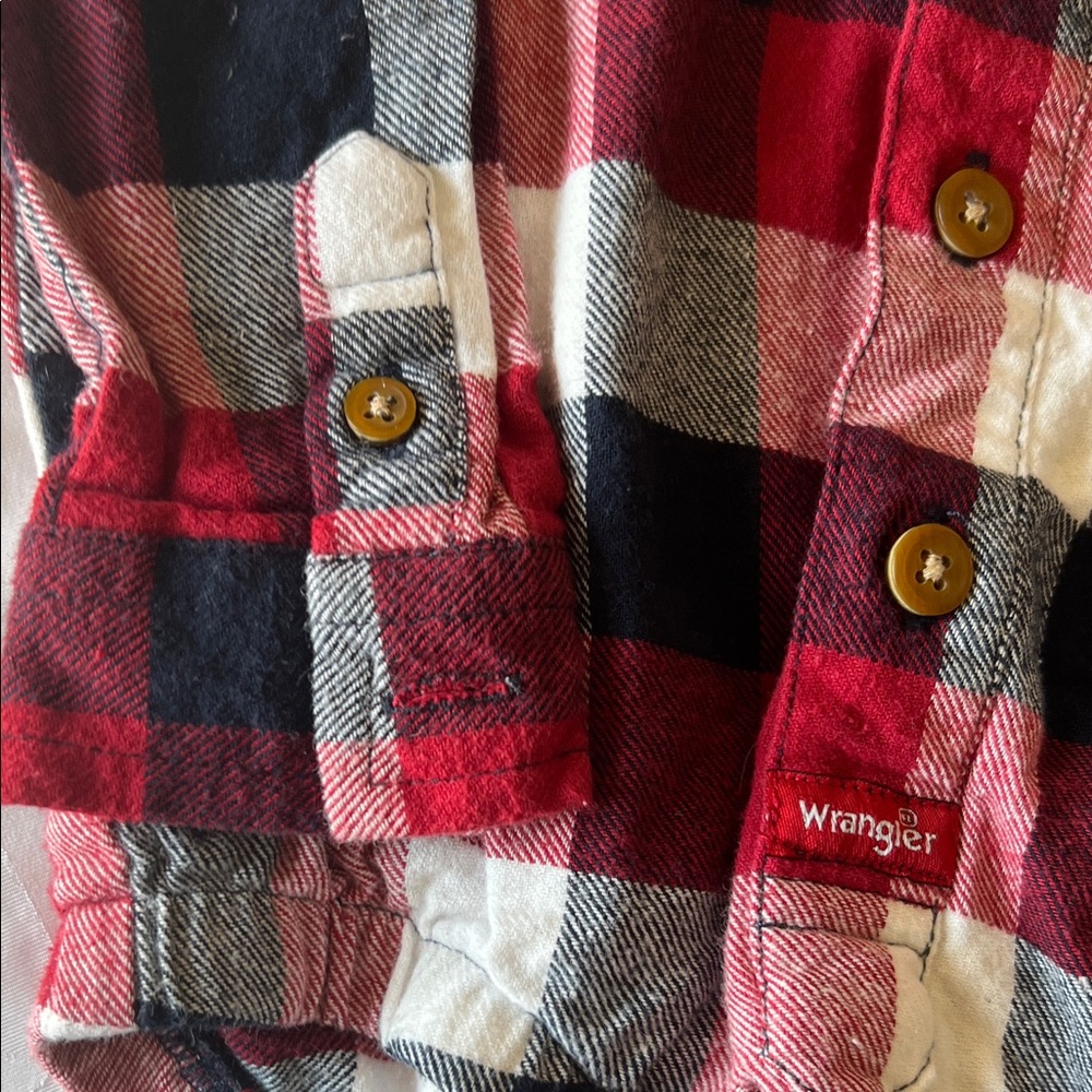 Wrangler Western Long Sleeve Red and Black Plaid Flannel Onesie 100% Cotton 12M - Picture 2 of 9